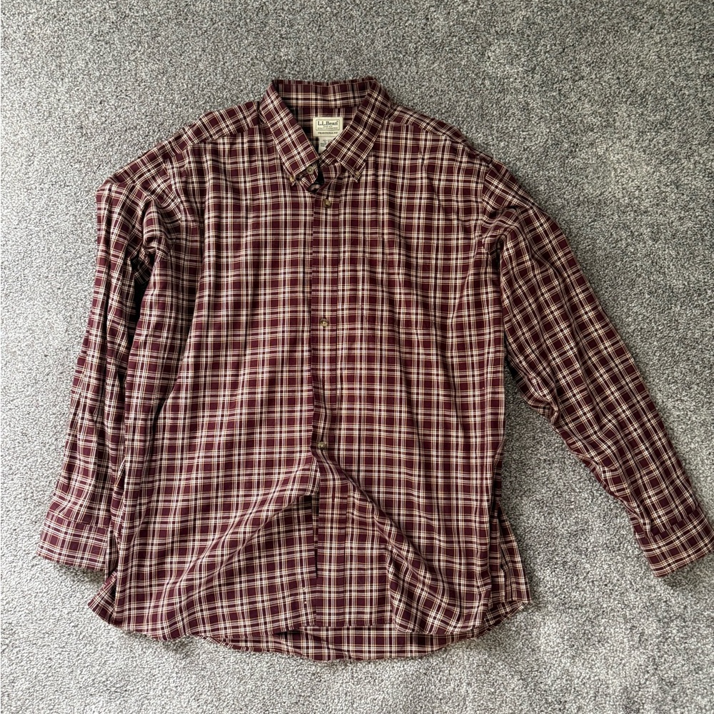 L.L. Bean Men's Maroon Plaid Button-Down Shirt